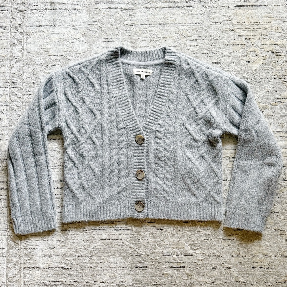 Lucky Brand Gray Button-Up Cardigan